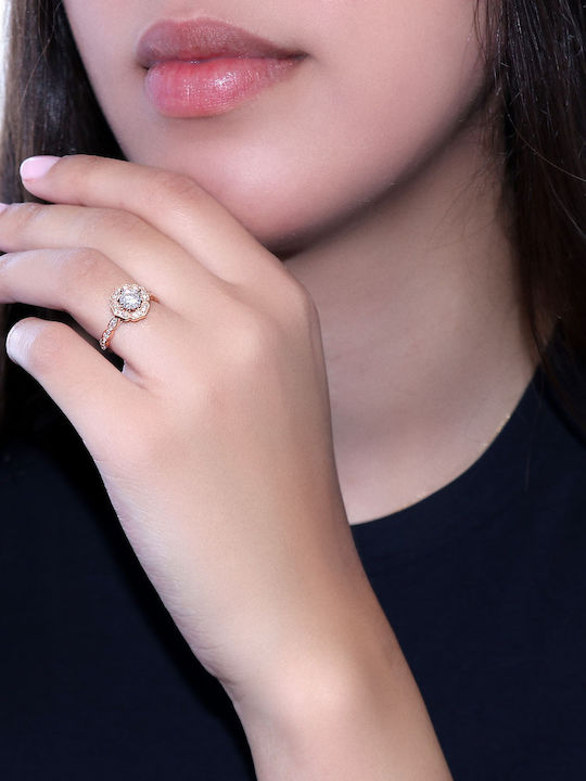 Дамски Пръстен с Диамант от Розово злато 18K