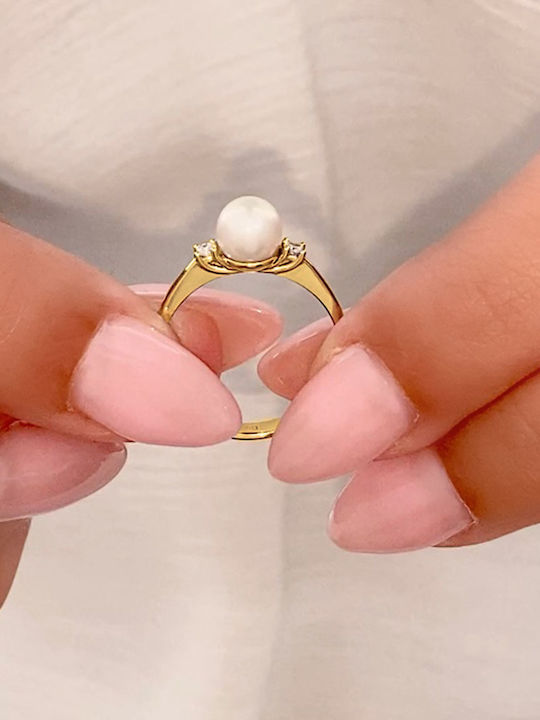 Damen Ring mit Perlen & Diamant aus Gold 18K