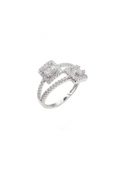 Women's White Gold Ring with Zircon 14K