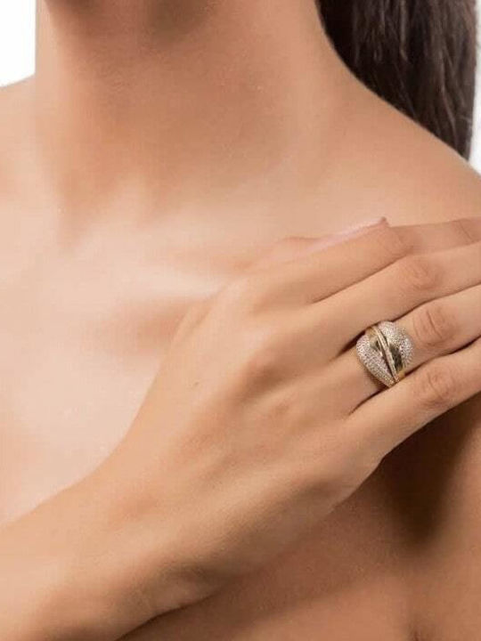 Eforo Damen Ring mit Zirkonia aus Gold 14K