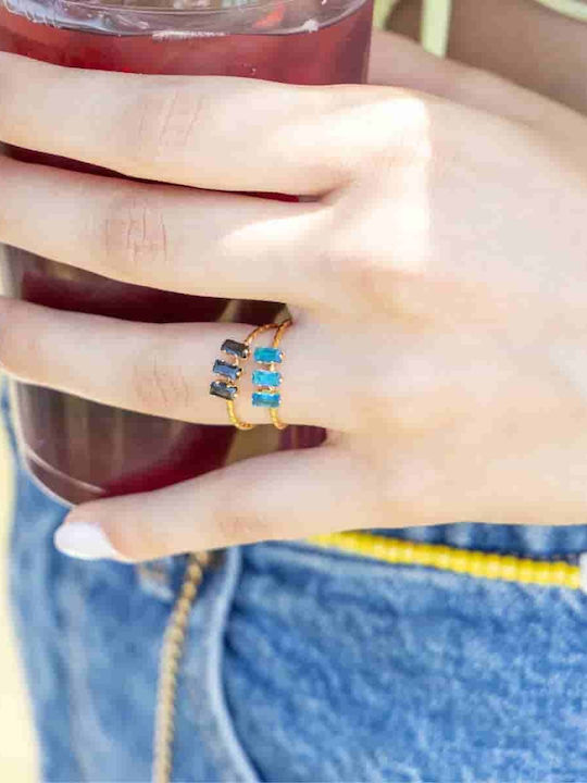 Cuoro Ring with Zircon made of Steel Gold Plated