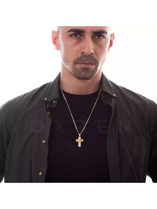 Art Collection Men's Cross with the Crucified from Gold Plated Steel with Chain