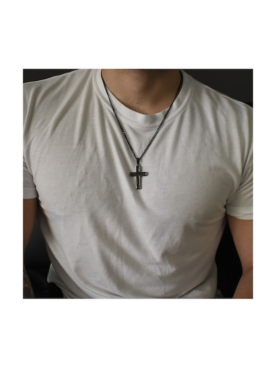 Black Cross from Steel with Chain