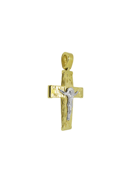 Herren Gold Kreuz 14K Beidseitig mit dem Gekreuzigten