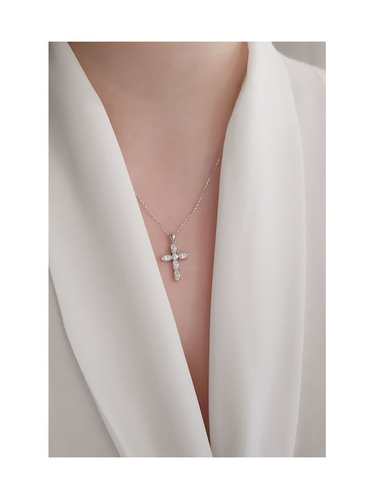 Damen Weißgold Kreuz 14K mit Kette