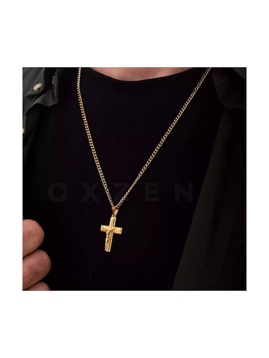 Men's Cross from Gold Plated Steel with Chain