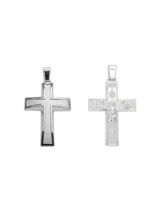 Herren Weißgold Kreuz 14K Beidseitig