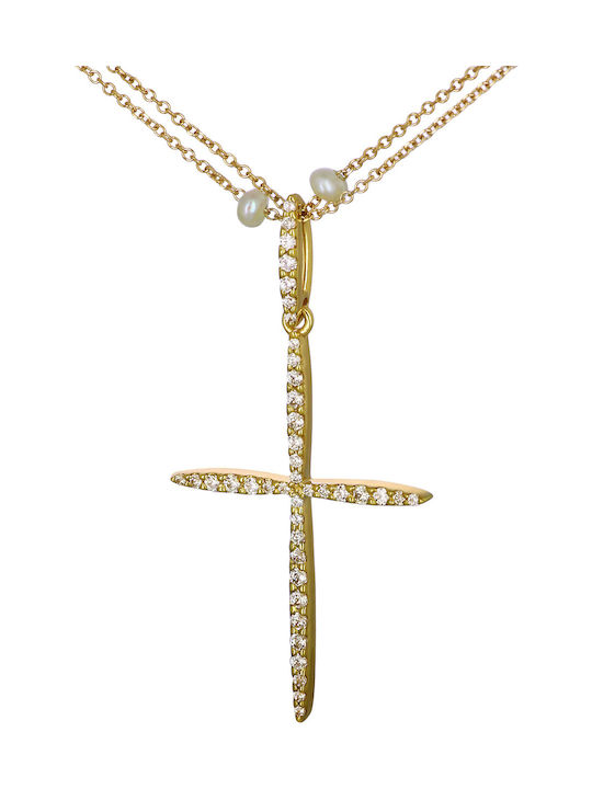 Damen Gold Kreuz 14K mit Kette