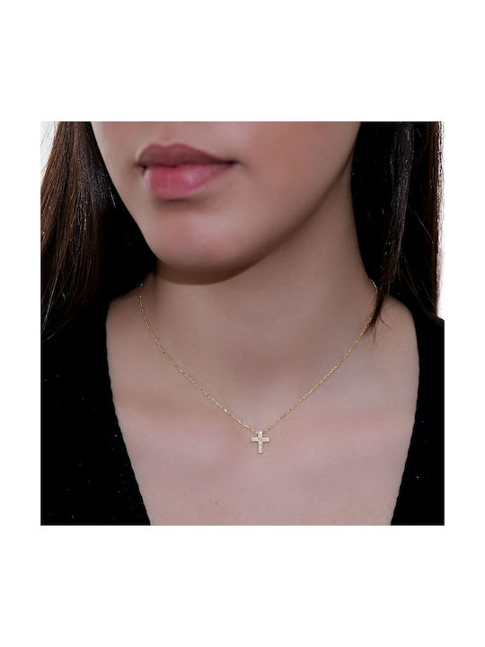 Gold Kreuz 14K Beidseitig mit Kette