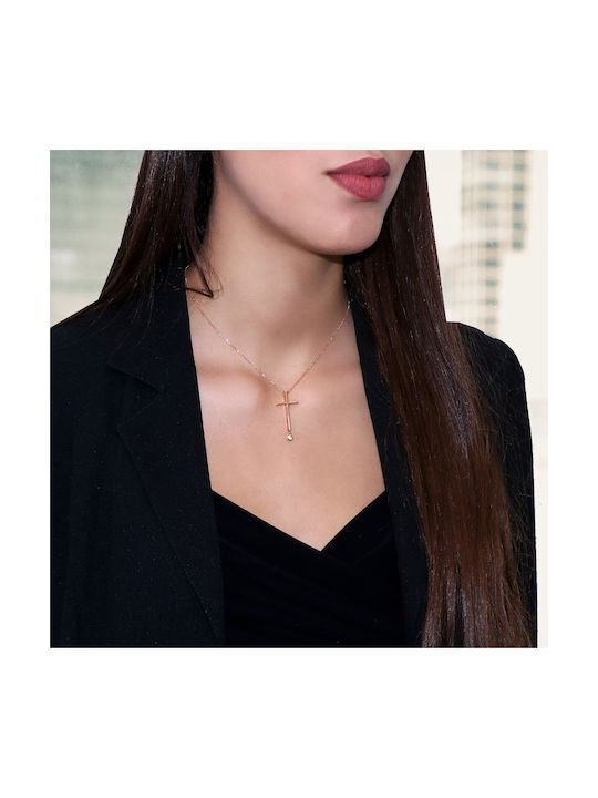 Damen Roségold Kreuz 14K mit Kette