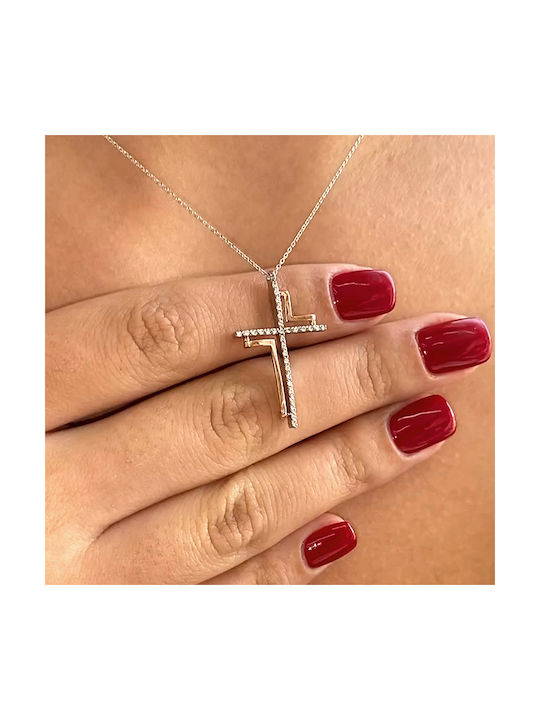 Damen Roségold Kreuz 14K mit Kette