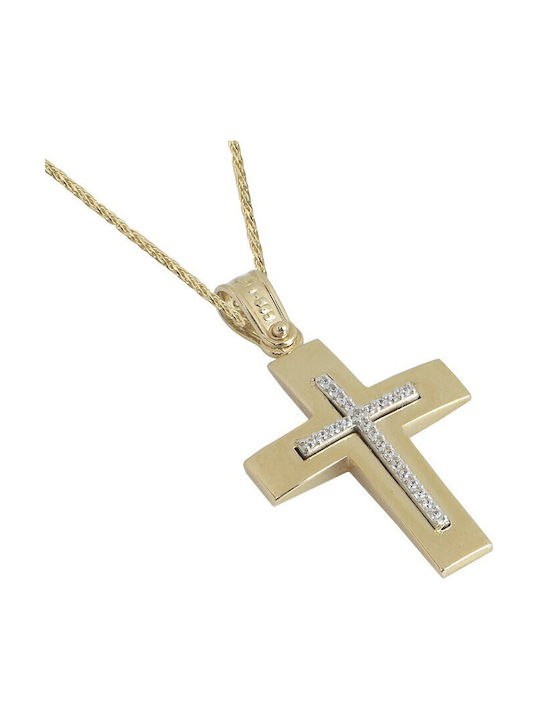 Gold Kreuz 14K Beidseitig mit Kette