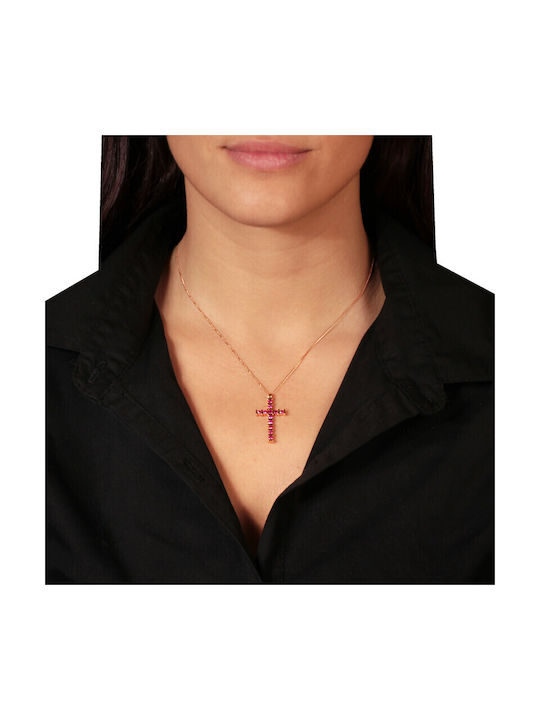 Damen Roségold Kreuz 18K mit Kette