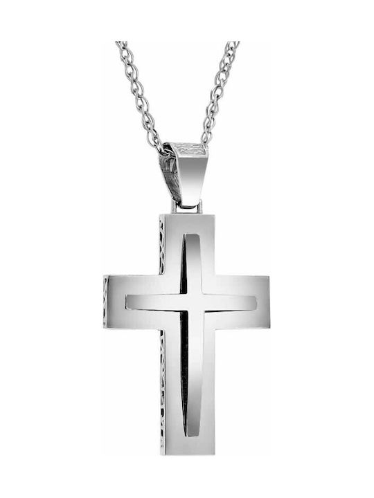 Men's White Gold Cross 14K Double Sided with the Crucified