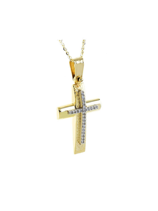 Ioannou24 Damen Gold Kreuz 14K Beidseitig mit Kette