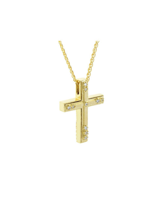 Ioannou24 Women's Gold Cross 14K Double Sided with Chain