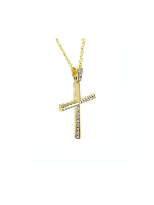 Ioannou24 Women's Gold Cross 14K Double Sided with Chain