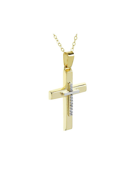 Ioannou24 Damen Gold Kreuz 14K Beidseitig mit Kette