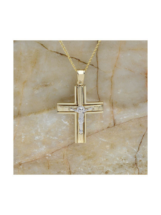 Ioannou24 Gold Kreuz 14K Beidseitig mit Kette