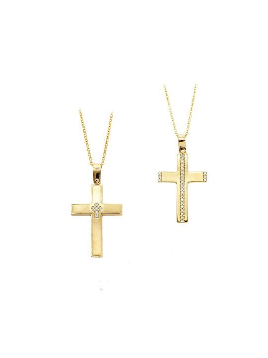 Art d or Χρυσός Σταυρός Διπλής Όψης Με Αλυσίδα 14K