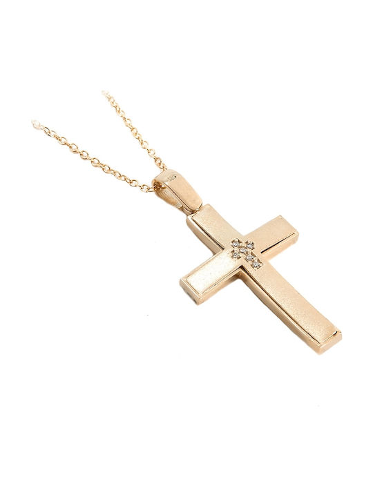 Art d or Cruci Femeie Placate cu Aur Roz 14K Față și Spate cu Lanț