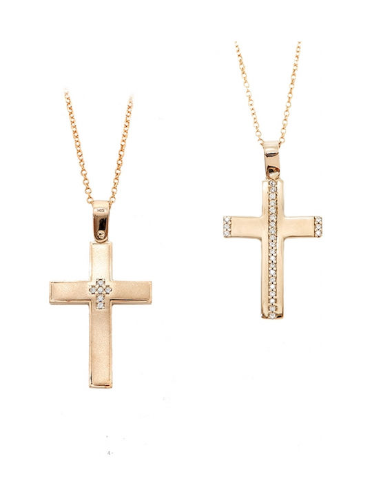 Art d or Cruci Femeie Placate cu Aur Roz 14K Față și Spate cu Lanț