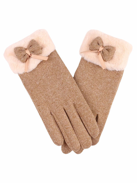 Women's Touch Gloves with Fur Beige