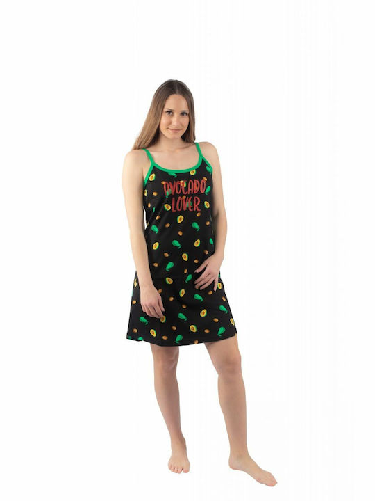 Vienetta Secret Vienetta “avocado” Women's Summer Cotton Nightgown Black