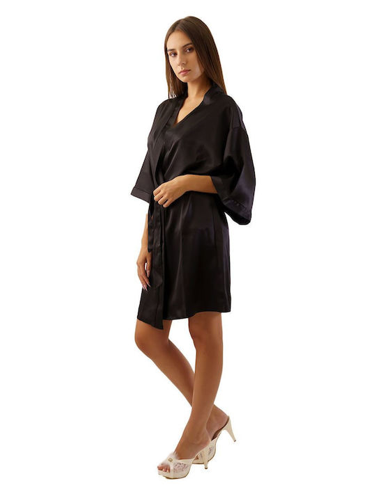 FMS Winter Damen Satin Robe Schwarz Mary