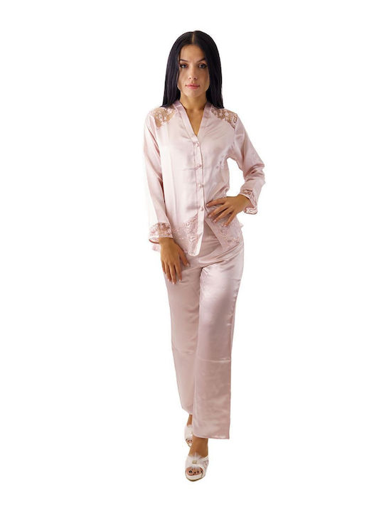 FMS Winter Women's Pyjama Set Satin Pink