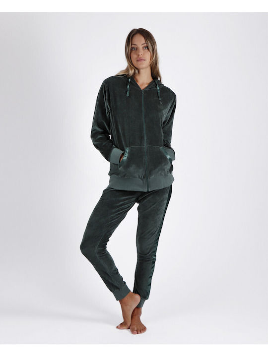 Admas Winter Women's Pyjama Set Velvet Green