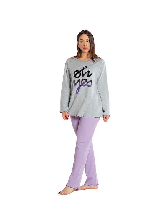 Clio Lingerie Winter Women's Pyjama Set Cotton Gray