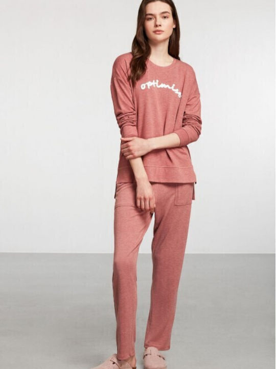 Penye Mood Winter Damen Pyjama-Set Rosa Optimist