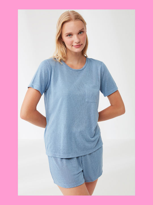 Penye Mood Sommer Damen Pyjama-Set Hellblau Nights