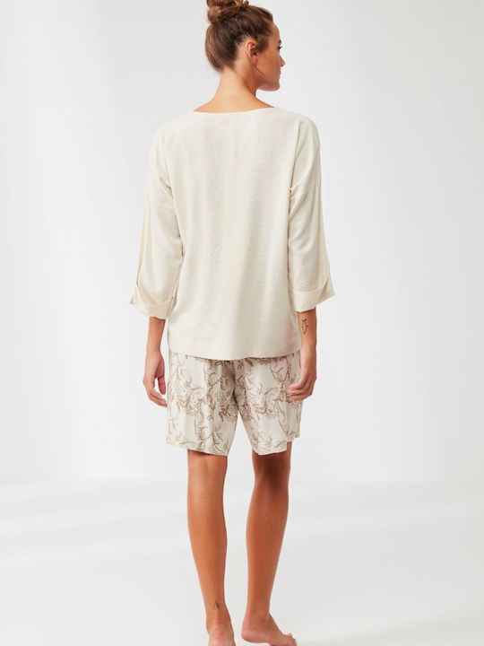 Penye Mood Sommer Damen Pyjama-Set Weiß