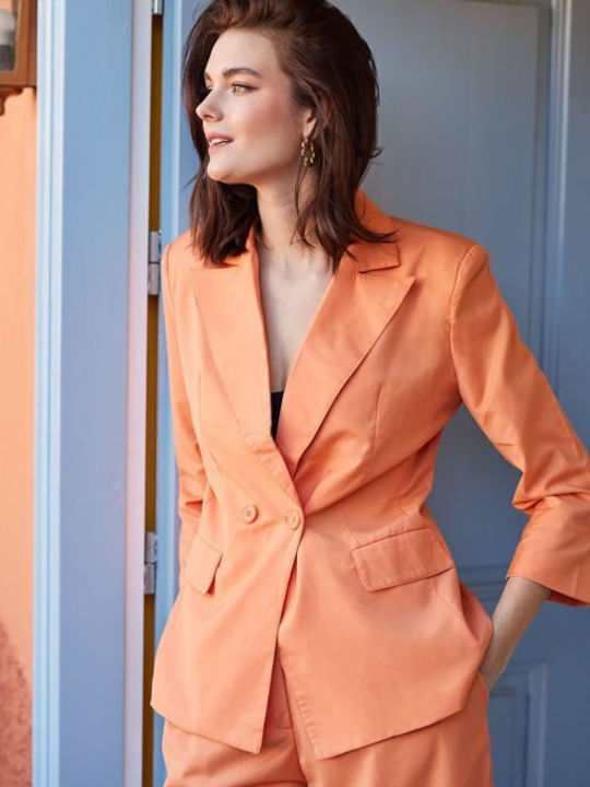 Cento Fashion Women's Double Breasted Blazer Orange