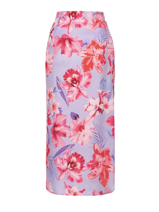 Guardabile Gonna Satin Midi Skirt Floral Purple