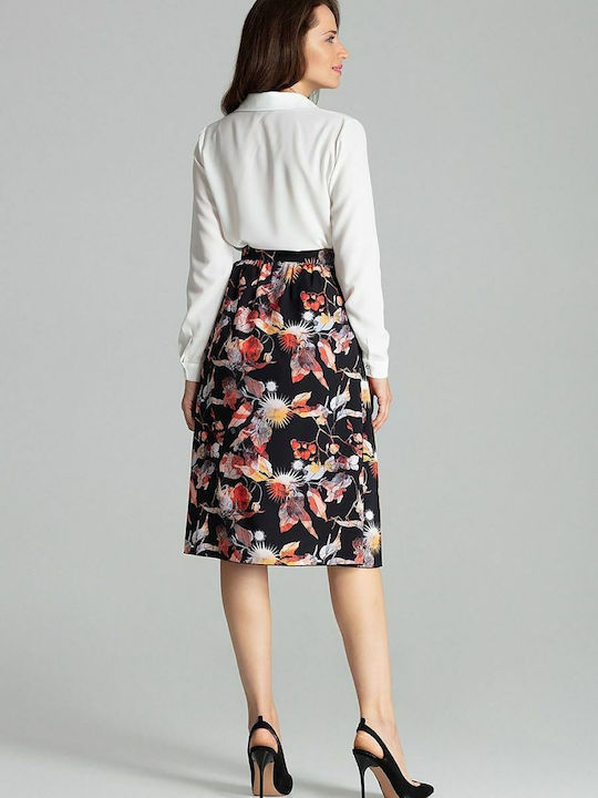 Lenitif Pleated High Waist Midi Skirt Floral in Black color