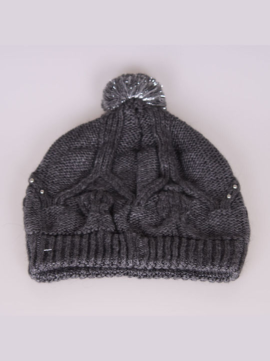 Pom Pom Beanie Frauen Beanie mit Strickmuster in Gray Farbe