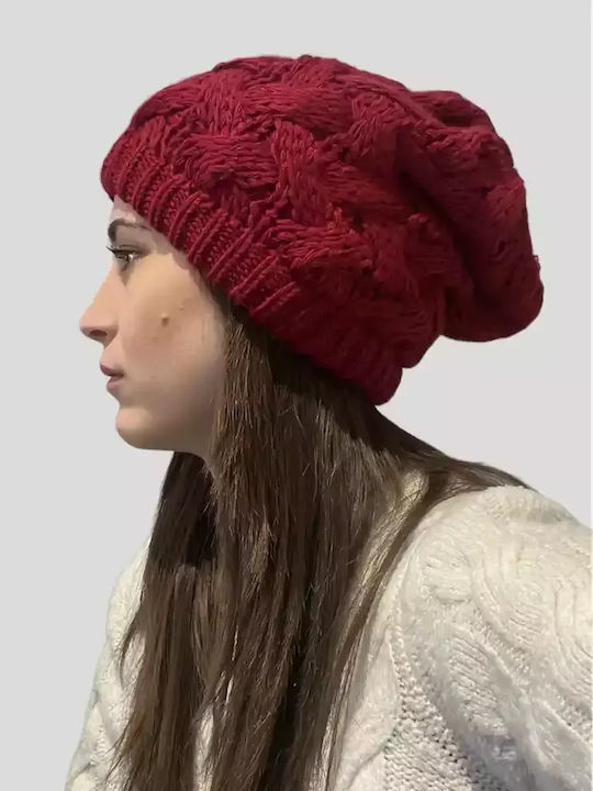 Beanie Cap with Braid Burgundy