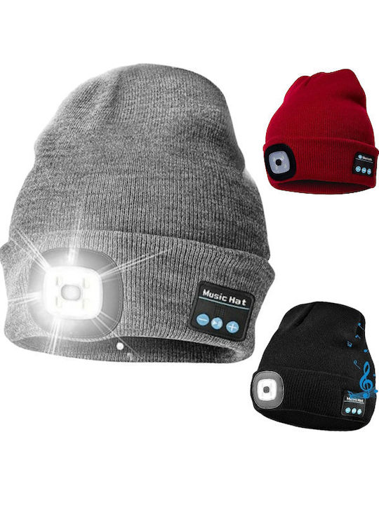 Beanie Unisex Σκούφος Με Ακουστικά Πλεκτός σε Γκρι χρώμα