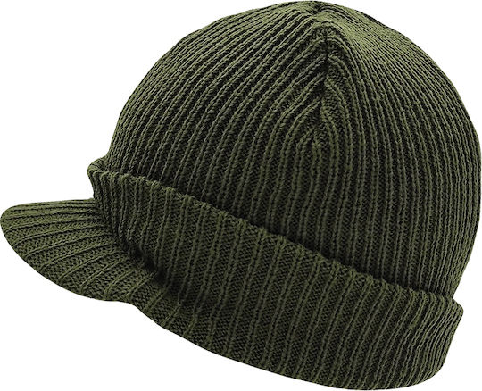 Beanie Männer Beanie mit Rippstrick in Khaki Farbe