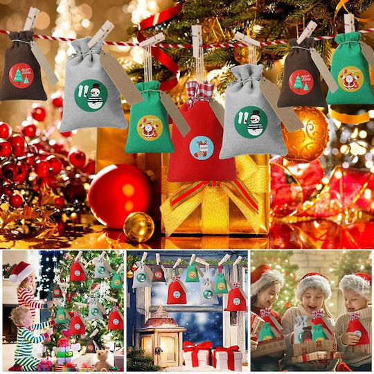 Joyxeon 28pcs Christmas Hanging Advent Calendars Countdown Drawstring Gift Bags Candy Biscuit Pouches Present Gift Wrap Коледна Декорация 28бр