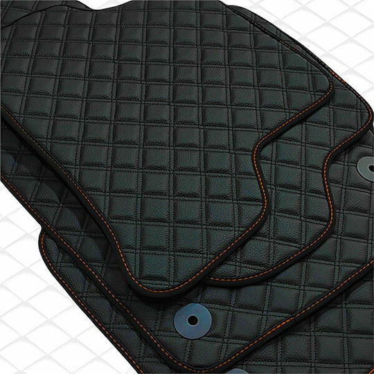Fiat Cinquecento Techno-Leather Mats Cube Black with Orange Embroidery Fiat Set of 4 Pieces