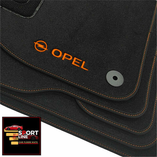 Opel Adam 2012-2019 Teppichmatten Sport Line Schwarz mit Orangefarbener Naht Orangefarbene Stickerei Opel Satz von 4 Stück