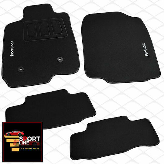 Toyota Rav4 2006-2013 Πατακια Μοκετα Sport Line Μαυρο Me Ασπρη Ραφη Ασπρο Κεντημα Rav4 Σετ 4τμχ
