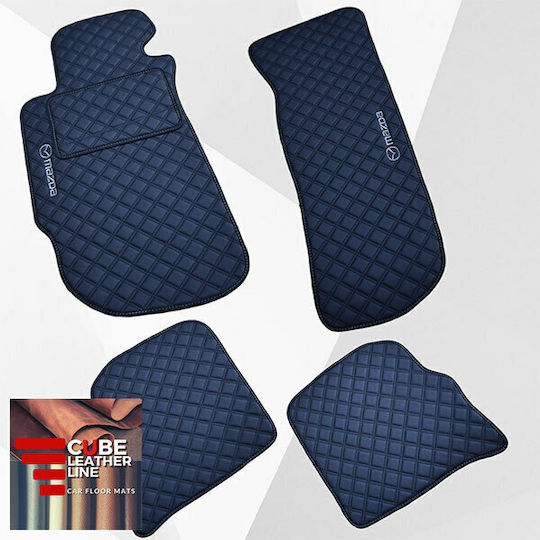 Mazda Rx-8 2003-2012 Πατακια Τεχνοδερμα Cube Μαυρο Me Ασπρο Κεντημα Mazda Σετ 4τμχ