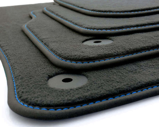 Mazda Tribute 2007-2011 Teppichmatten Schwarz Luxuslinie Blaue Nähte Griechische Herstellung Set aus 4 Teilen