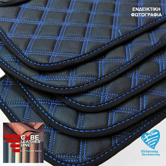 Fiat Strada 2013-2021 Technoledermatten Cube Schwarz mit blauer Naht Blaue Stickerei Fiat Set aus 2 Teilen