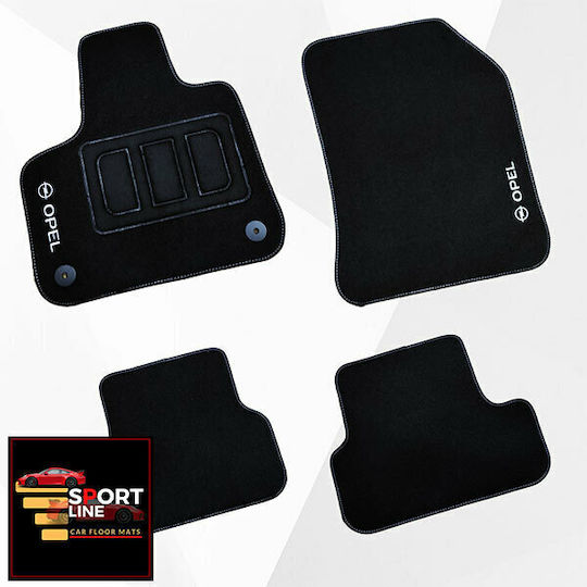 Set covorașe podea Opel Grandland 2017 Sport Line Negru cu Cusături Albe Broderie Albă Opel Set de 4 Bucăți